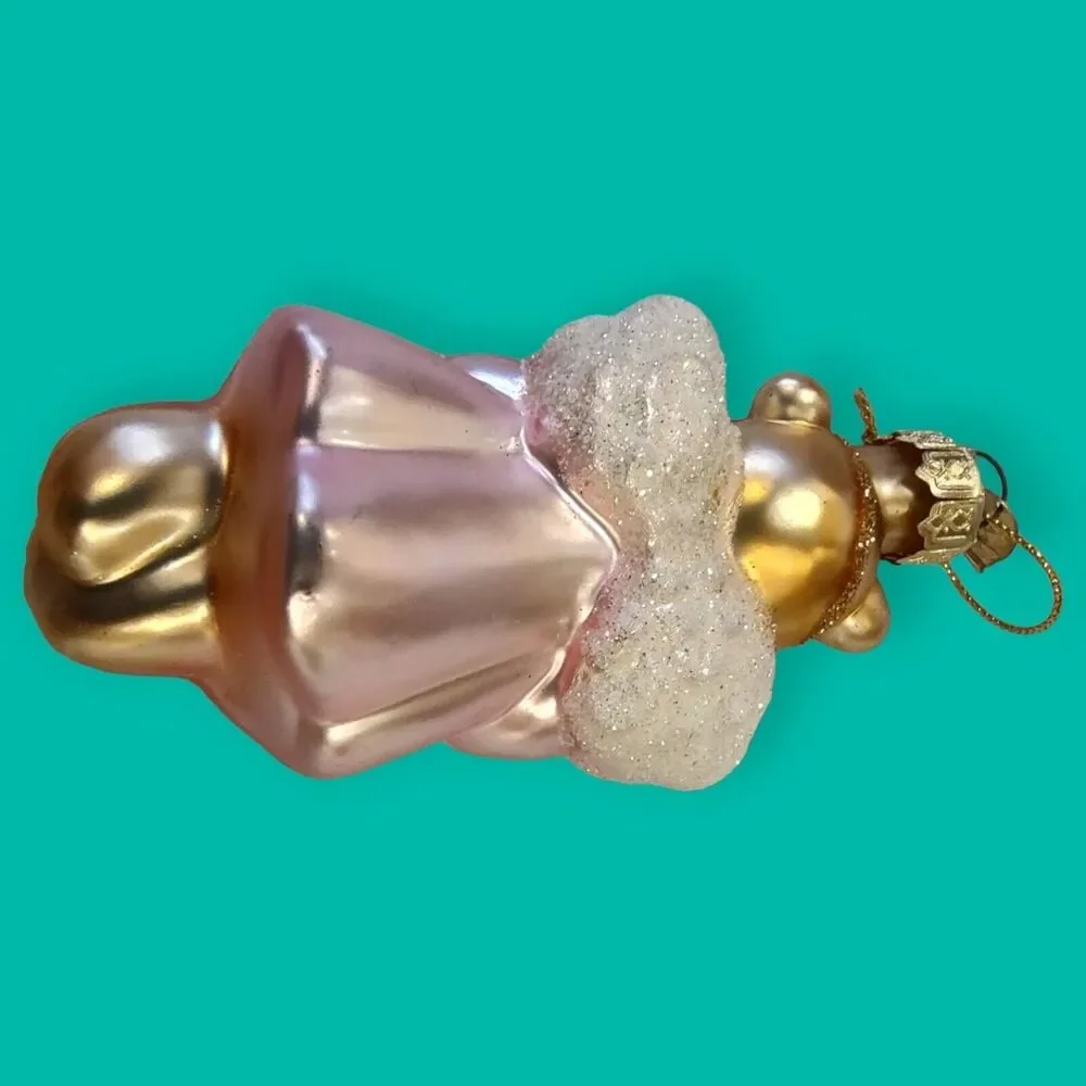 Gold Pink Angel Teddy Bear Ornament Hand Blown Glass Thomas Pacconi Classics '02